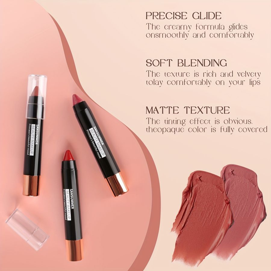 Matte Crayon Lipstick | Long-Lasting & Non-Stick (8 Colors)