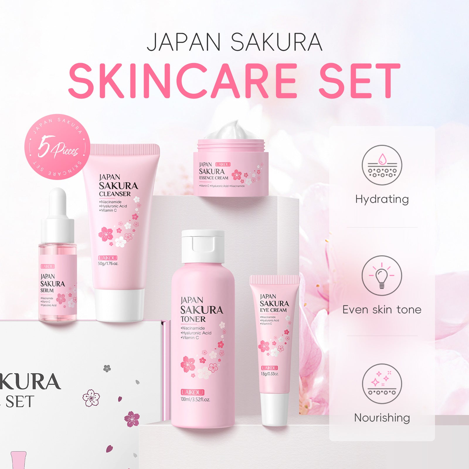 Leiko Cherry Blossom Skincare Set | Brightening & Hydration Routine